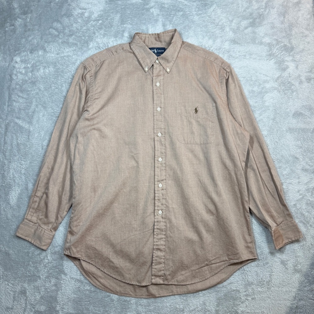 VTG Ralph Lauren Button Down Shirt Mens 16.5 34/35 Yarmouth Brown Herringbone